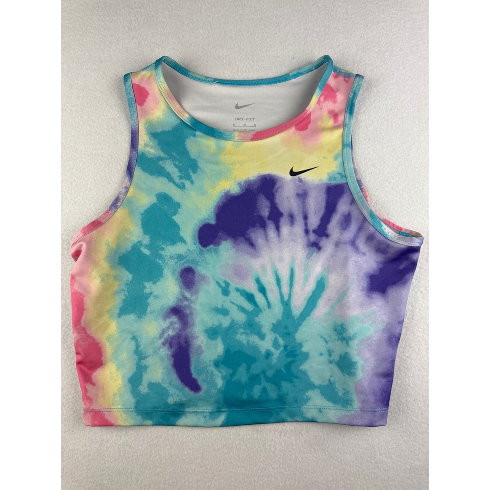 Nike Dri-FIT Women Tie Dye Cropped Tank Top Multi Color Sleeveless Medium
